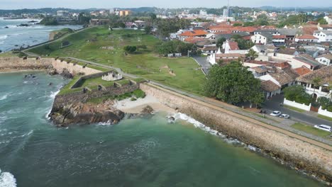 Aerial-showing-the-old-Clippenburg-Bastion-site-in-Galle,-Sri-Lanka