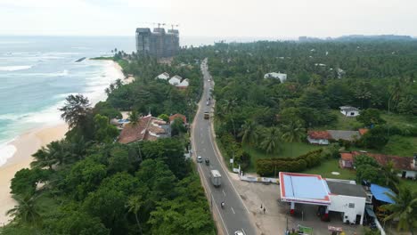 Aerial-shot-over-the-beach-in-Mirissa,-Sri-Lanka