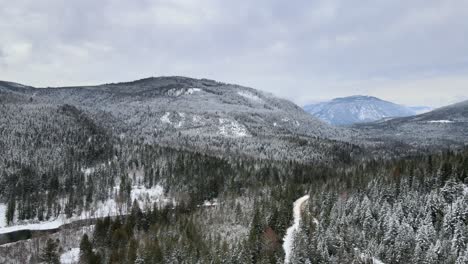 Verschneites-British-Columbia:-Eine-Drohnenansicht-Der-Verlassenen-Holzbrücke