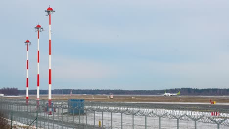 Airplane-Departures-on-Runway-Tarmac-at-Riga,-Latvia-International-Airport