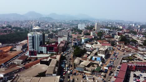 Cityscape-Urban-Capital-City-of-Yaounde,-Cameroon---Aerial-Drone-View