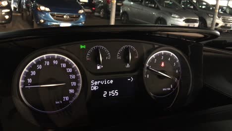 Broken-rental-Lancia-Ypsilon-car-showing-the-need-for-service-on-the-dashboard-cluster