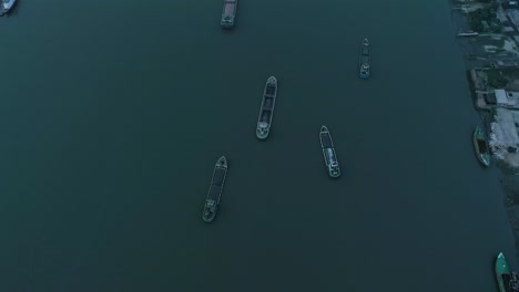 Aerial-view-of-Ships-anchor-in-Rupsha-River,-Khulna-Bangladesh