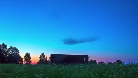 Thermowood-Cabin-With-Colorful-Sky-From-Dusk-To-Night