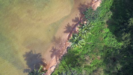 Magic-aerial-view-flight-natural-sand-beach-Koh-chang-island-Thailand-sunny-day-2022