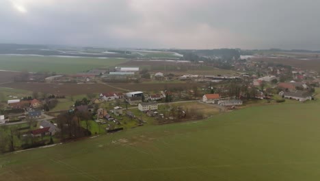 Aerial-panorama-of-a-small-village-in-central-Europe-at-the-beginning-of-spring
