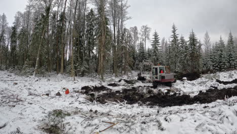 Leveling-a-construction-site-in-the-forest-during-winter