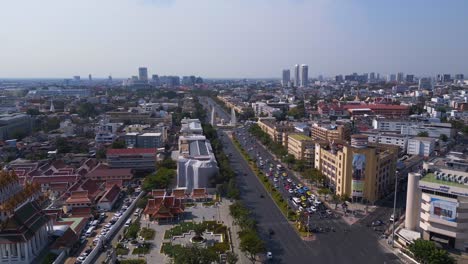 Nice-aerial-view-flight-Bangkok-temple-Wat-Mahannapharam-Worawihan-thailand,-sunny-day-2022