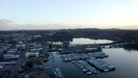 Drone-of-PNW-capital-city-downtown-with-marina
