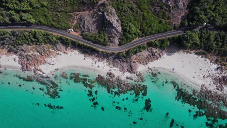 Side-view-of-coastline-and-road-with-no-cars-or-people-in-Eagle-bay,-dunsborough-Western-Australia