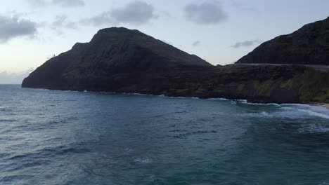 Rising-reverse-shot-of-Makapuu-Oahu-Hawaii-under-blue-hour-light