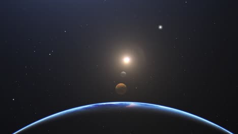Planet-Erde,-Venus-Und-Merkur-Richten-Sich-Im-Weltraum-Aus