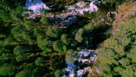 Luftaufnahme-Aus-Der-Vogelperspektive-Auf-Den-Wildwasserfluss,-Umgeben-Von-üppigen-Grünen-Bäumen