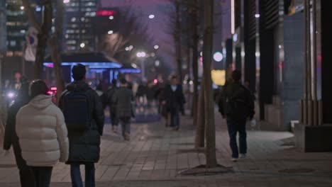 Südkorea-Seoul-Gangnam-Nachtstadt-Stadtansicht-Der-Städtischen-Straße-Mit-Menschen-Und-Flagge-In-Den-Nächtlichen-Neonlichtern