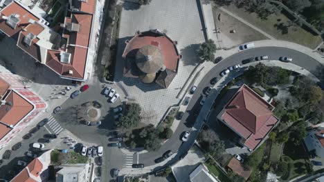 Aerial-View-ancient-and-historic-Santo-amaro-Church-Drone-Portugal-Travel-Architecture-Landscape-Sanctuary-Famous-History-Southern-Europe-Dome-Old
