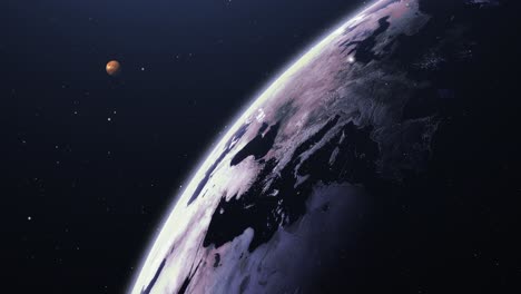 Oberfläche-Des-Planeten-Erde-Mit-Dem-Planeten-Venus-Als-Hintergrund