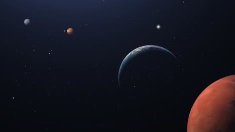 Sistema-Solar,-Planeta-Marte,-Tierra-Con-Planeta-Venus-Y-Mercurio-En-Segundo-Plano