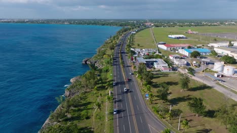 Aerial-Drone-View-Of-Ruta-66-Salida-Del-Aeropuerto-Las-Americas-In-Santo-Domingo,-Dominican-Republic