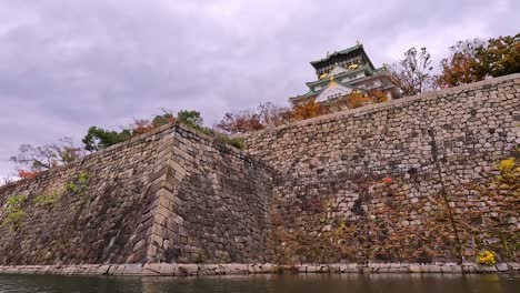 View-from-castle-moat-onto-the-famous-Osaka-castle-in-Japan