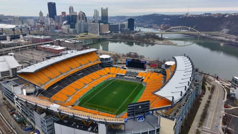 Aerial Shot of Downtown Pittsburgh, Highmark Stadium, and Heinz Field Stock  Video