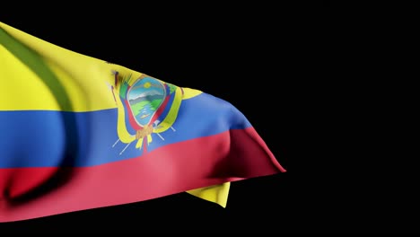 Flagge-Von-Ecuador-Mit-Wappen,-Das-Im-Wind-Vor-Schwarzem-Hintergrund-Flattert
