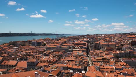 Time-lapse-of-rooftop-cityscape-of-Lisboa-on-a-sunny-day-with-blue-sky,-background