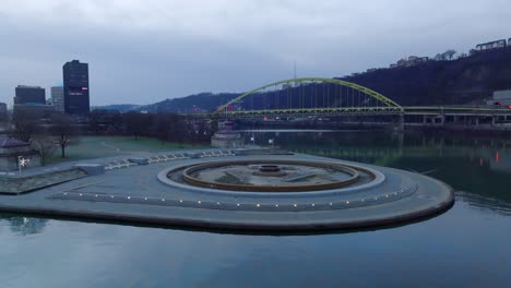 Aerial-orbit-around-Point-State-Park-in-Pittsburgh-Pennsylvania