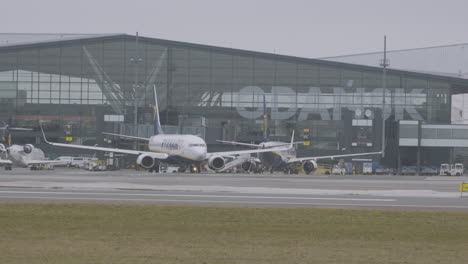 Ryanair-Aircraft-At-Gdansk-Lech-Walesa-Airport-In-Poland