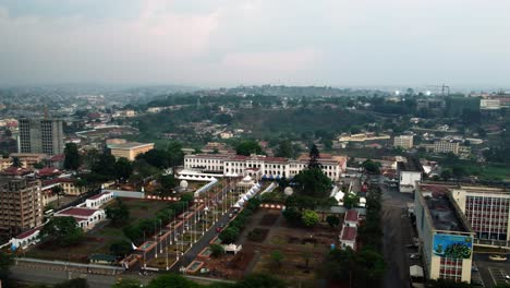 Aerial-view-overlooking-the-National-museum-in-Yaounde-city,-Cameroon,-Africa
