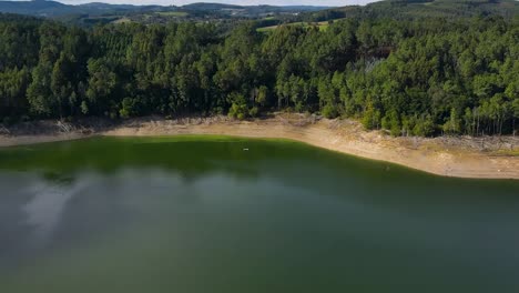 Panoramic-Aerial-View-Of-Tranquil-Lake-With-Natural-Scenery
