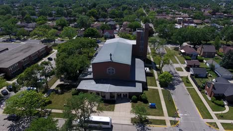 Divine-Infant-Jesus-Catholic-Church,-Westchester-Illinois-USA,-Drone-Aerial-View