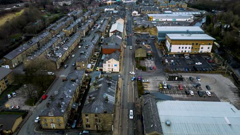 Drone-hyperlapse-of-halifax-rd-in-the-small-northern-town-of-todmorden-with-busy-traffic-and-lots-of-old-housing