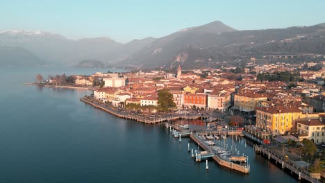 Aerial-view-city-Iseo-in-Italy-during-sunset