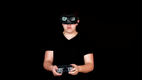 Young-Man-With-VR-Goggles-and-Remote-Controller