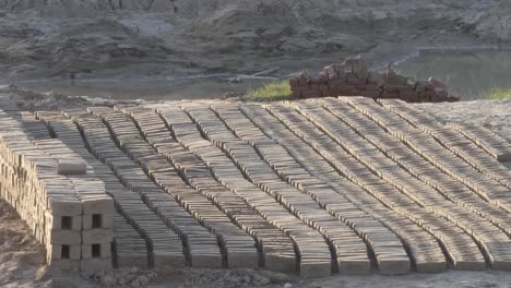 Rows-Of-Handmade-Bricks-Drying-Out-In-Sindh