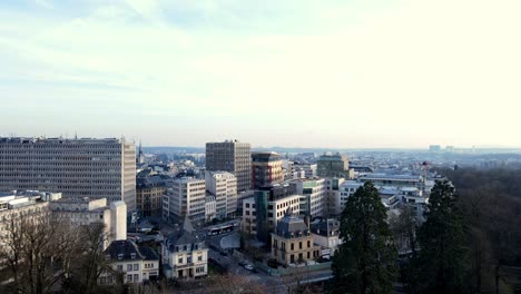 Aerial-drone-shot-soaring-over-Luxembourg-city-center