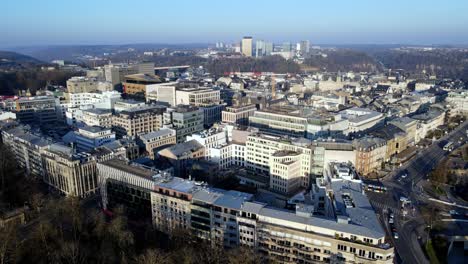 aerial-drone-shot-backwards-in-Luxembourg-City-center