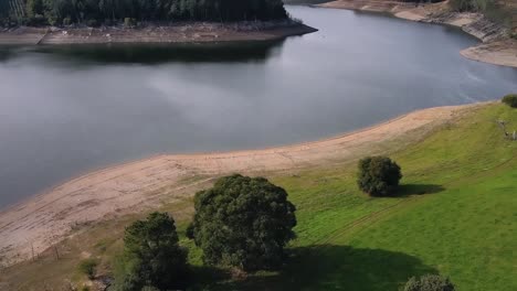 Aerial-View-Of-Portodemouros-Reservoir---Scenic-Lake-In-La-Coruña,-Galicia,-Spain