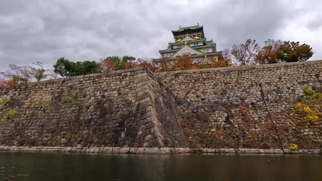 View-from-castle-moat-onto-the-famous-Osaka-castle-in-Japan