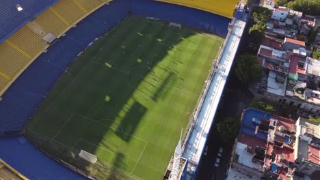 Professional-soccer-players-training-at-Bombonera-Stadium-of-Boca-Juniors-in-Buenos-Aires,-Argentina