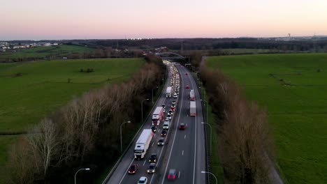 Timelapse-Aerial-drone-shot-over-highway-in-Luxembourg-in-rush-hour