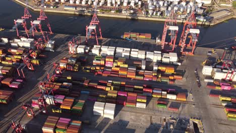 Numerous-containers-and-cranes-at-commercial-industrial-port-of-Buenos-Aires,-Argentina