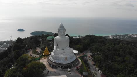 Pan-over-Big-Buddha-with-a-view-over-the-Sea-in-Phuket,-Thailand