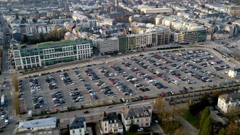 Timelapse-Aerial-drone-shot-over-carpark-Luxembourg-city-center