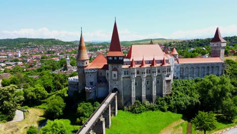 Aerial-drone-footage-of-a-Corvin-Castle-in-Romania