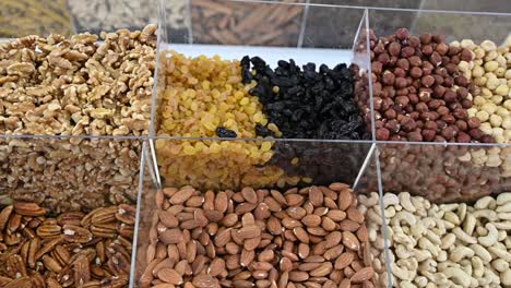 Dry-fruit-and-nuts-are-displayed-during-the-Gulf-Food-exhibition,-United-Arab-Emirates