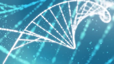DNA-helix-seamless-loop-animation-in-blue-color,-rotating-deoxyribonucleic-acid-background,-render