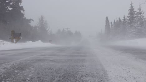 Low-angle-of-snow-dancing-on-a-concrete-road-with-low-visibility