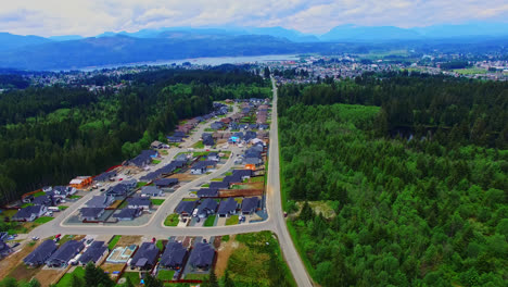 Port-Alberni-Cityscape-and-Neighborhood-Area-Surroundings,-British-Columbia-Canada,-Landscape-Aerial-Panoramic-View