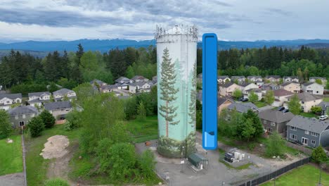 Aerial-view-of-a-water-tower-with-an-animated-bar-depicting-the-facility's-low-water-level